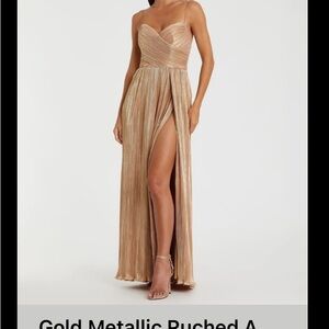 Mac Duggal Gold Metallic Ruched Dress